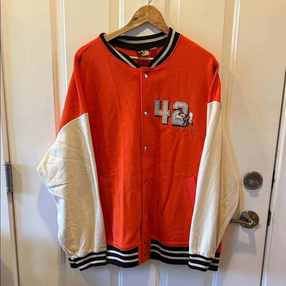 Disney Bambi’s Varsity Jacket in Orange and White-oversized fit
